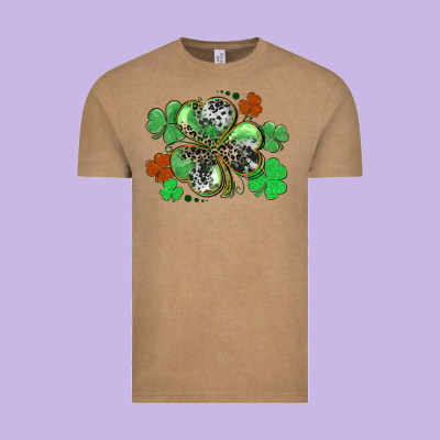 St. Patrick's Day Shamrock Leopard And Cowhide Vintage Tee Designed By Cowgirlartshop