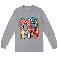Heather Grey 4th of July mama with lightning bolt Long Sleeve Tee - FaDigitalArtStudio