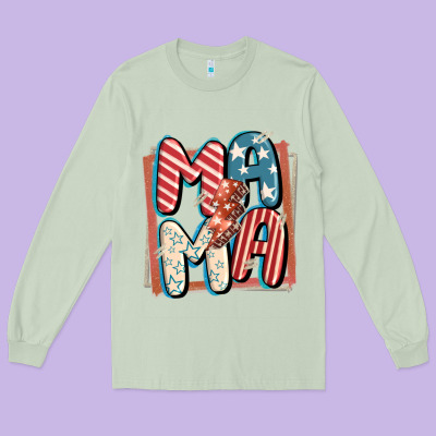 4th Of July Mama With Lightning Bolt Long Sleeve Tee Designed By Fadigitalartstudio
