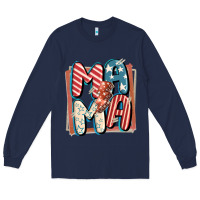 Navy 4th of July mama with lightning bolt Long Sleeve Tee - FaDigitalArtStudio