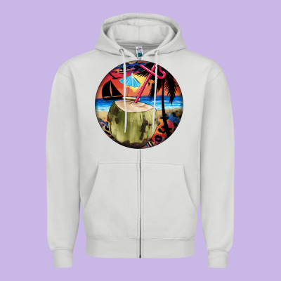 Coconut Drink Colorful Leopard Zipper Hoodie Designed By Barkaloodesign