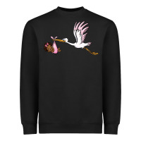 Black stork with black baby girl Heavyweight Sweatshirt - BarkalooDesign