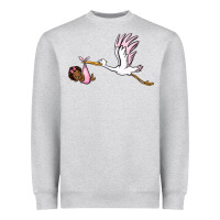 Heather Grey stork with black baby girl Heavyweight Sweatshirt - BarkalooDesign