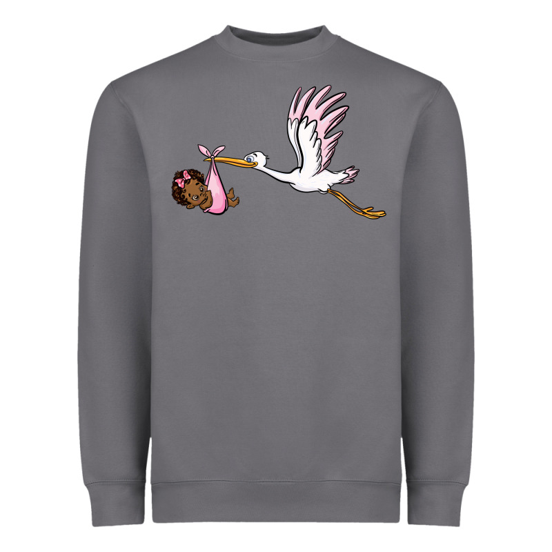 Stork With Black Baby Girl Heavyweight Sweatshirt by BarkalooDesign | Teevron