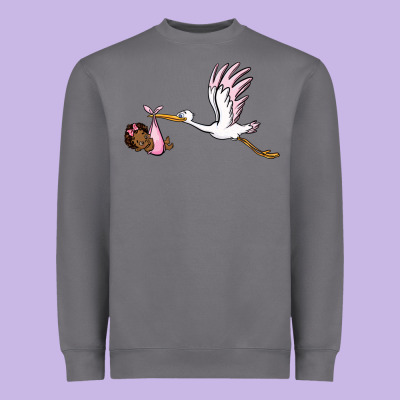 Stork With Black Baby Girl Heavyweight Sweatshirt Designed By Barkaloodesign