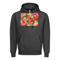 Charcoal Heather watermelon strawberry kiwi background Zipper Hoodie - BarkalooDesign