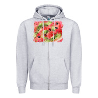 Heather Grey watermelon strawberry kiwi background Zipper Hoodie - BarkalooDesign