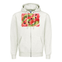 Oatmeal Heather watermelon strawberry kiwi background Zipper Hoodie - BarkalooDesign