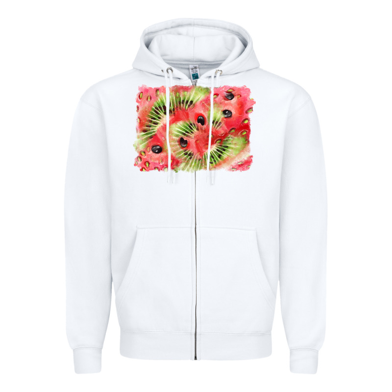 Watermelon Strawberry Kiwi Background Zipper Hoodie by BarkalooDesign | Teevron