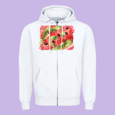 Watermelon Strawberry Kiwi Background Zipper Hoodie Designed By Barkaloodesign