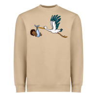 Mushroom stork with black baby boy Heavyweight Sweatshirt - BarkalooDesign