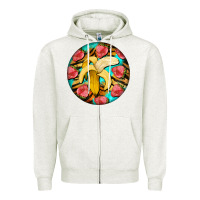 Oatmeal Heather banana and strawberries with tiger pattern Zipper Hoodie - BarkalooDesign