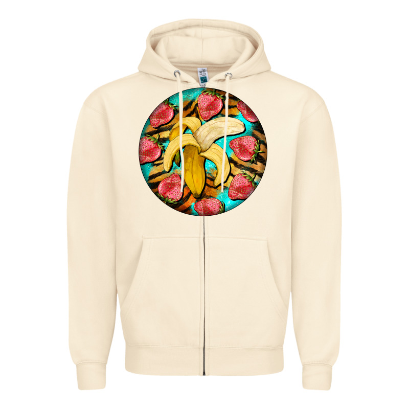 Banana And Strawberries With Tiger Pattern Zipper Hoodie by BarkalooDesign | Teevron