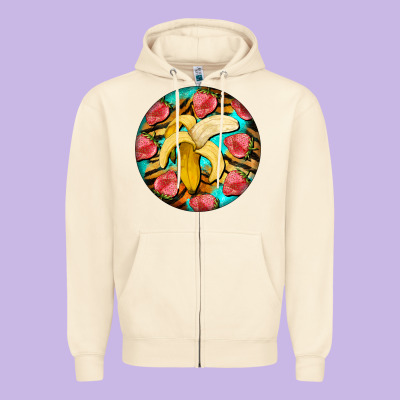 Banana And Strawberries With Tiger Pattern Zipper Hoodie Designed By Barkaloodesign