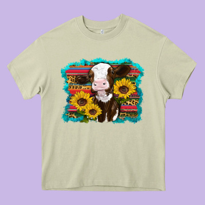 Western Cow Sunflowers Serape Leopard Heavy Core Tee Designed By Ranaportraitstore