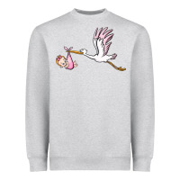 Heather Grey stork with baby girl Heavyweight Sweatshirt - BarkalooDesign
