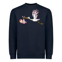 Navy stork with baby girl Heavyweight Sweatshirt - BarkalooDesign