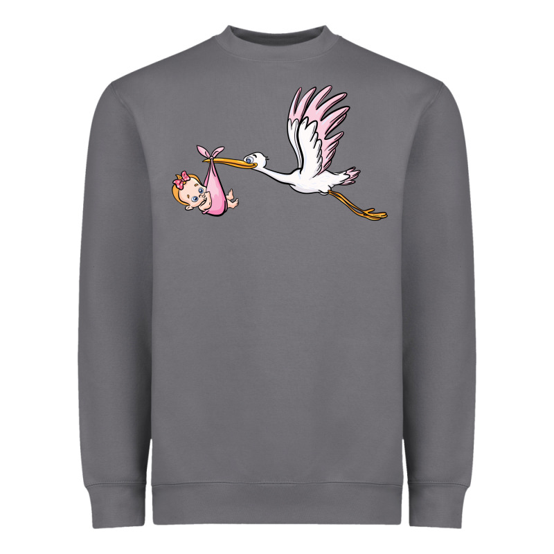 Stork With Baby Girl Heavyweight Sweatshirt by BarkalooDesign | Teevron