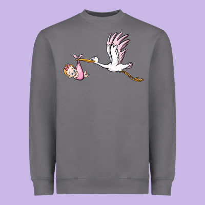 Stork With Baby Girl Heavyweight Sweatshirt Designed By Barkaloodesign