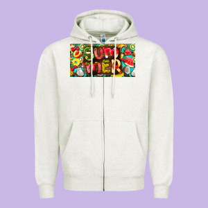 Summer With Fruits License Plate Zipper Hoodie Designed By Barkaloodesign