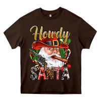 Chocolate Brown Howdy Santa Heavy Core Tee - NancyCooperArtShop