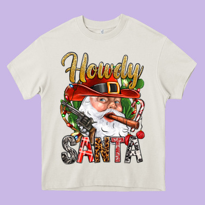 Howdy Santa Heavy Core Tee Designed By Nancycooperartshop