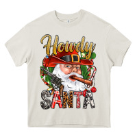 Cream Howdy Santa Heavy Core Tee - NancyCooperArtShop