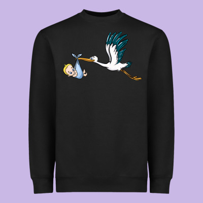 Stork With Baby Boy Heavyweight Sweatshirt Designed By Barkaloodesign