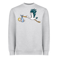 Heather Grey stork with baby boy Heavyweight Sweatshirt - BarkalooDesign