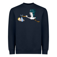 Navy stork with baby boy Heavyweight Sweatshirt - BarkalooDesign