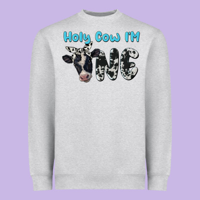 Holy Cow I'm One Heavyweight Sweatshirt Designed By Barkaloodesign