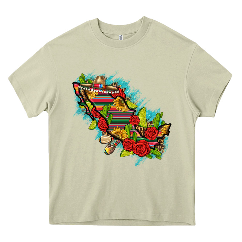 Mexico Map With Leopard And Sunflowers Heavy Core Tee by texasbilliewilder | Teevron