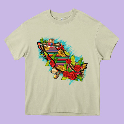 Mexico Map With Leopard And Sunflowers Heavy Core Tee Designed By Texasbilliewilder