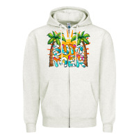 Oatmeal Heather summer waves and sun Zipper Hoodie - BarkalooDesign