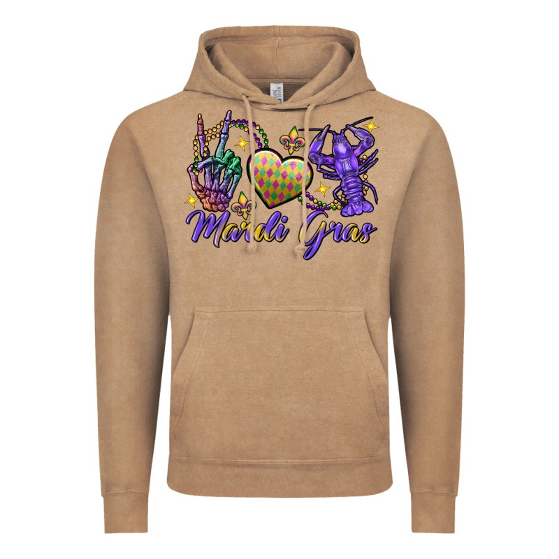 Peace Love Crawfish Mardi Gras Skeleton Hand Vintage Hoodie by FaDigitalArtStudio | Teevron