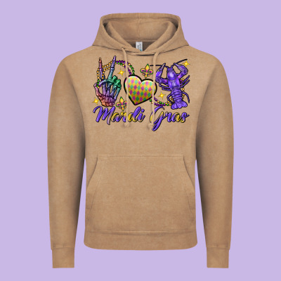 Peace Love Crawfish Mardi Gras Skeleton Hand Vintage Hoodie Designed By Fadigitalartstudio