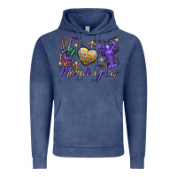 Vintage Denim Peace love crawfish Mardi Gras skeleton hand Vintage Hoodie - FaDigitalArtStudio