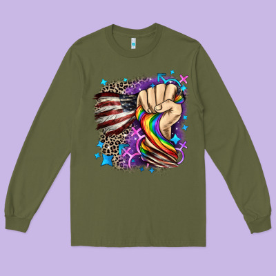 Lgbtq+ And American Flag Long Sleeve Tee Designed By Fadigitalartstudio