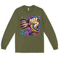 Army Green LGBTQ+ and American flag Long Sleeve Tee - FaDigitalArtStudio