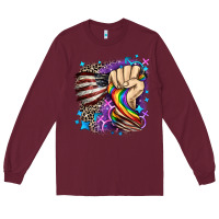 Burgundy LGBTQ+ and American flag Long Sleeve Tee - FaDigitalArtStudio