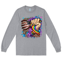 Heather Grey LGBTQ+ and American flag Long Sleeve Tee - FaDigitalArtStudio