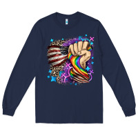 Navy LGBTQ+ and American flag Long Sleeve Tee - FaDigitalArtStudio