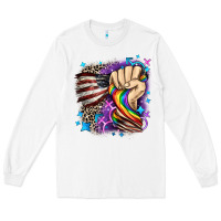 White LGBTQ+ and American flag Long Sleeve Tee - FaDigitalArtStudio