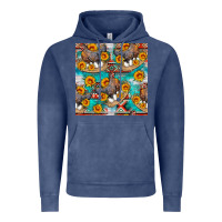 Vintage Denim chicken with eggs and sunflowers seamles pattern Vintage Hoodie - FaDigitalArtStudio