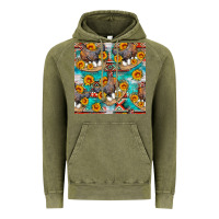 Vintage Olive chicken with eggs and sunflowers seamles pattern Vintage Hoodie - FaDigitalArtStudio