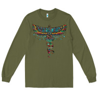Army Green aztec serape thunderbird Long Sleeve Tee - RanaPortraitStore