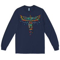 Navy aztec serape thunderbird Long Sleeve Tee - RanaPortraitStore