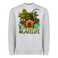 Heather Grey lake life gnome Heavyweight Sweatshirt - BarkalooDesign