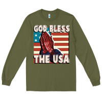 Army Green God Bless the USA Long Sleeve Tee - FaDigitalArtStudio