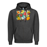 Charcoal Heather summer fruits background Zipper Hoodie - BarkalooDesign